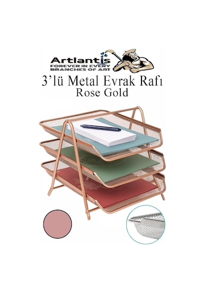 Metal Evrak Rafı 3 Lü 1 Paket Masa Üstü A4 Dosya Düzenleyici Kağıt Tepsisi Metal Fileli Üç Katlı Hareketli Per