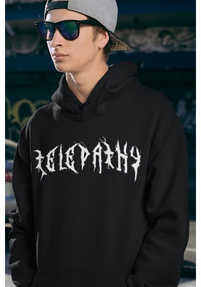 Sevbano Telepathy Baskılı Unisex Oversize Tasarım Hoodie Siyah