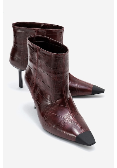 Luvishoes Luvi Shoes Rassel Bordo Baskı Mat Burunlu Kadın İnce Topuklu Bot Bordo