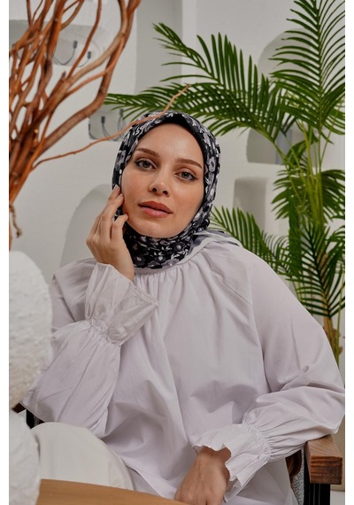 Afvente Çiçek Desen Gri Soft Pamuk Eşarp
