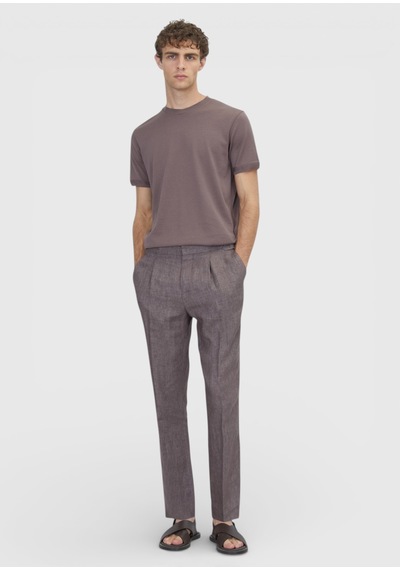 Ramsey Gül Kurusu Düz Dokuma Regular Fit Casual %100 Keten Pantolon Gülkurusu