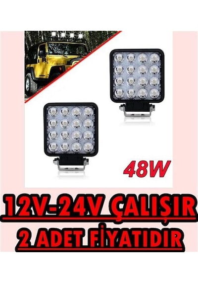 16 Ledli Off Road Çalışma Lambası Kare 12v-24v (2 Adet)