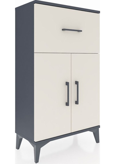 Arges Komodin Tek Raflı Tek Çekmeceli 2 Kapaklı 60x30x106 Antrasit-aytaşı Antrasit
