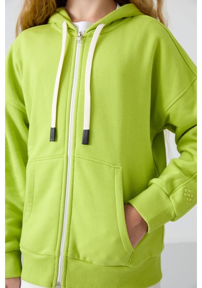 Tommy Life Lime Yeşil Pamuklu İçi Tüylü Yumuşak Dokulu Standart Fit Nakışlı Kız Çocuk Sweatshirt - 75149 Yeşil