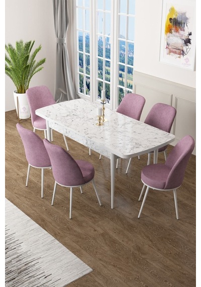 Canisa Concept Zen Serisi 80x132 Mdf Açılabilir Beyaz Mermer Desen Masa Takımı Ve 6 Pembe Sandalye Masa Beyaz/sandalyeler Pembe Canisa Concept Zen Serisi 80x132 Mdf Açılabilir Beyaz Mermer Desen Masa Takımı Ve 6 Pembe Sandalye Masa Beyaz/sandalyeler Pembe