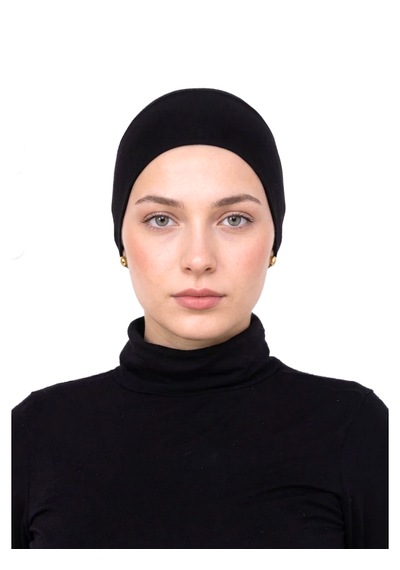 Alivascarf Geçmeli Siyah Bone Önü Dikişsiz Kaymaz Lastikli Kadın Tesettür Pratik Geçme İç Bone