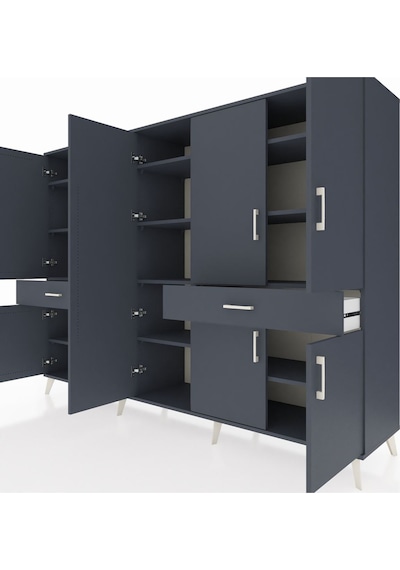 Hyperion Dolap 12 Raflı 2 Çekmeceli 8 Kapaklı 220x44x163 Antrasit Antrasit-antrasit
