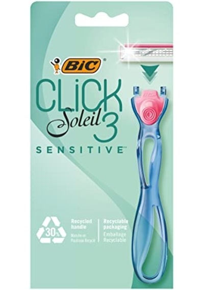 Bıc Soleil Click Sensitive 1 Gövde & 2 Başlık Kadın Tıraş Bıçağı 3 Bıçak , Oynar Başlıklı, Aloe Vera İle Zenginleştirilmiş Kayganlaştırıcı Jel Şerit