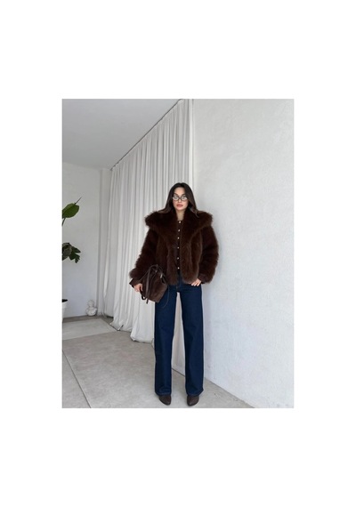 Tille Miss Dame Yumuşak Dokunuşlu Oversize Peluş Mont Acı Kahve Acı Kahve
