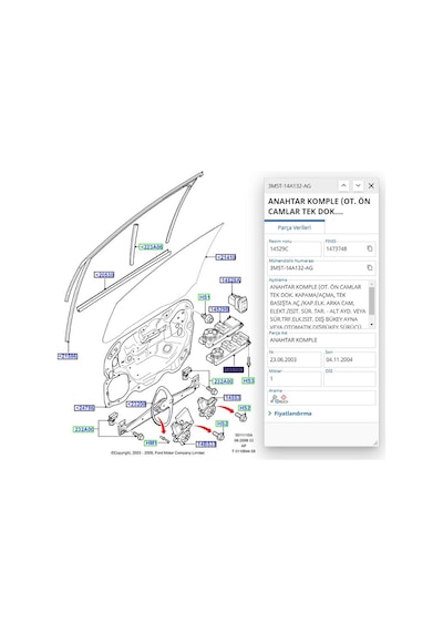Cam Açma Düğmesi Dörtlü Ghia C.max Focus Bm 04 Fse 11-407-012 - 3m5t 14a132 Ag