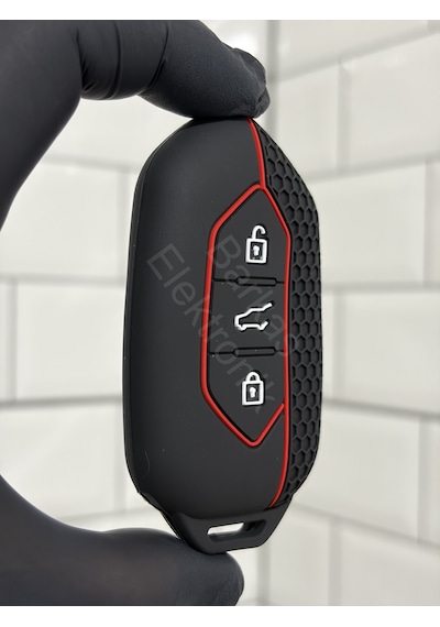 Togg T10x Uyumlu 3 Butonlu Anahtar Koruma Kılıfı Petek Desenli Kırmızı Çizgili