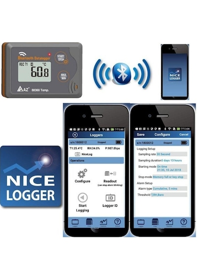 Az 88362 Sıcaklık Nem Kayıt Cihazı Datalogger Akıllı Telefon Uyumlu