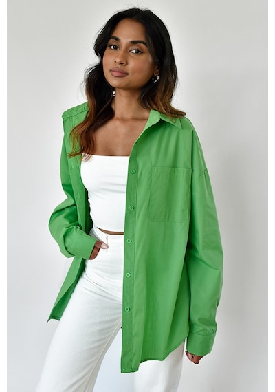 Madmext Yeşil Oversize Basic Cepli Poplin Gömlek Mg1530 Yeşil