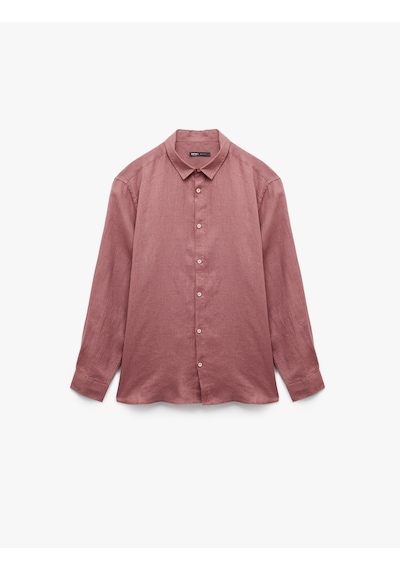 Koton Klasik Yaka Regular Fit Uzun Kollu Keten Gömlek Pembe 5sam60172hw Gül