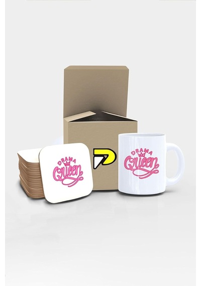 Tr Drama Queen Yazılı Tipografik Tasarımlı Baskılı Kupa Bardak Seti, Eğlenceli Özel Hediye Mug Diğer