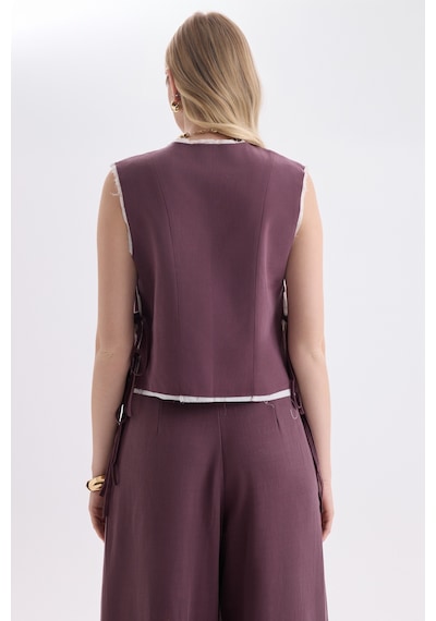 Mai Collection Mai Studios Co. Shonas Bağcık Detay Bordo Yelek Pantolon Takım Bordo