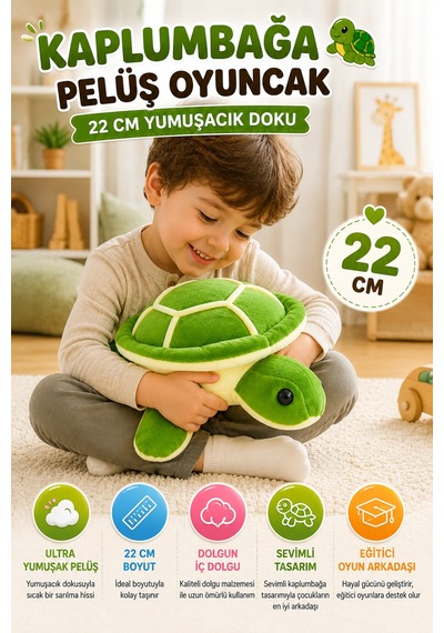 Kaplumbağa Figürlü Pelüş Oyuncak 22 Cm Yumuşak Dolgulu Sevimli Çocuk Oyun Arkadaşı Model Yeşil
