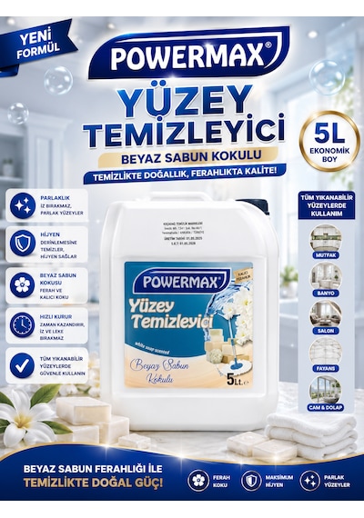 Powermax Beyaz Sabun Genel Yüzey Temizleyici 5 L Çok Amaçlı Temizlik Tekli