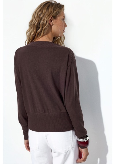 Hiccup Busem Kadın Düz Bisiklet Yaka Sweatshirt Kahverengi