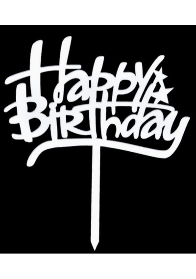 Premium Happy Brıthday El Yazılı Gümüş Pasta Pleksi Parti Kutlama Detayı Doğum Süsü