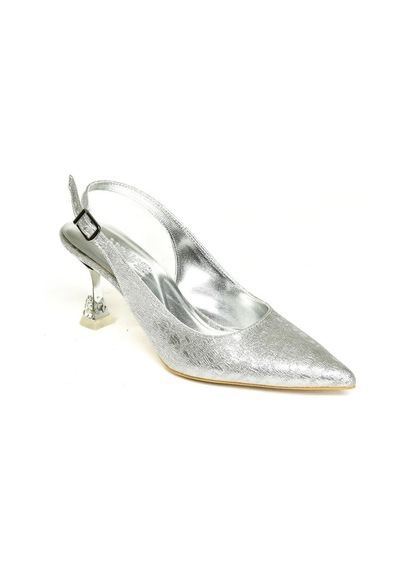 Fox Shoes U820336214 Gümüş Sim Kalın Topuklu Abiye Ayakkabı Gümüş
