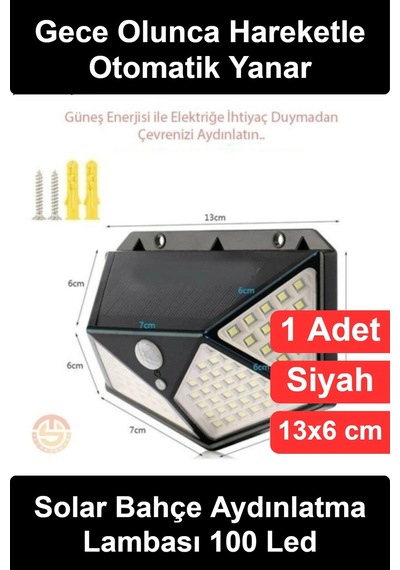 Solarlamba Solar Bahçe Aydınlatma Lambası 100 Ledli Güneş Enerjili Hareket Sensörlü Su Geçirmez Dış Çok Renkli