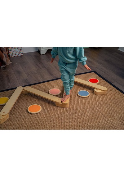 Montessori Ahşap Denge Kirişi, Denge Tahtası, Basamak Taşları, Aktivite Çocuk Oyuncağı 4 Sopa+4 Taş