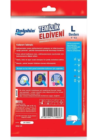 Dolphin Lateks Bulaşık Temizlik Eldiveni Kırmızı L 9-9.5 3'lü