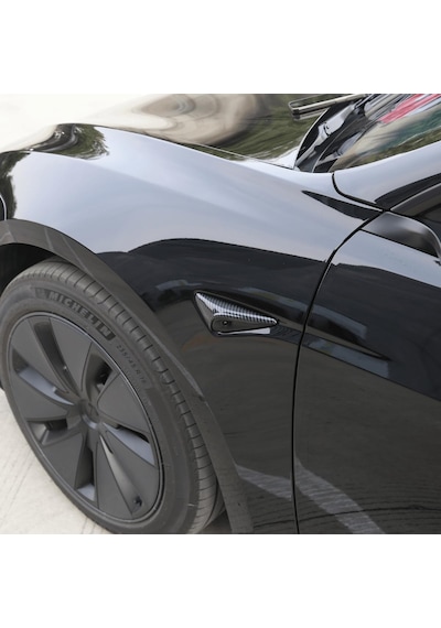 Tesla Model Y Uyumlu Parlak Karbon Fiber Görünümlü Yan Kamera Sinyal Kaplama Seti Hw4