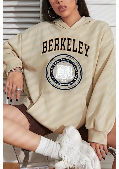 Uyguntarz Unisex Berkeley Baskılı Sweatshirt Bej