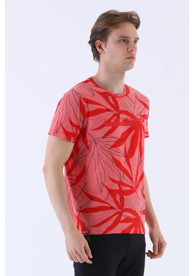 Maraton Sportswear Regular Erkek Bisiklet Yaka Kısa Kol Beach Kırmızı T-Shirt 20603-Kırmızı