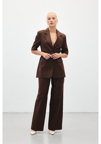 Sateen Bol Paça Keten Pantolon - Kahve-136410 Kahve