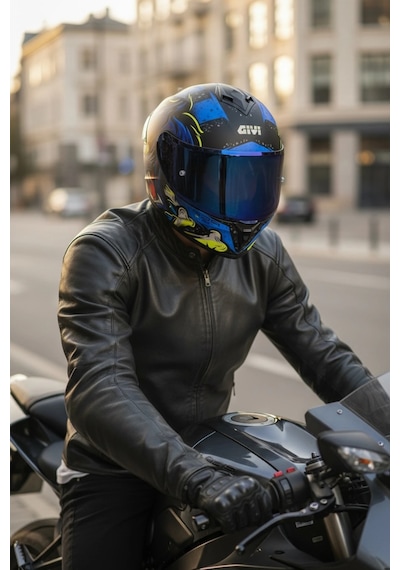 Gıvı 50.x Wıld Mat Mavi  1 Renkli 1 Şeffaf Vizörlü Motosiklet Kask Lacivert Vizör + Şeffaf