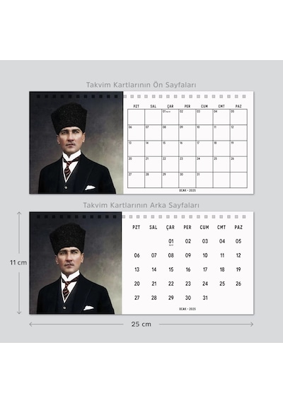 2026 Atatürk Fotoğraflı Takvim, Aylık Planlayıcı Takvim, Çift Taraflı Takvimi Kraft
