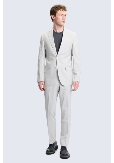Hatemoğlu Gri Slim Fit Mono Yaka Keten Casual Takım Elbise