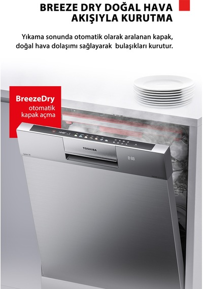 Toshiba DW-14F6ME SS TR Uv Hijyen Ve Breez Dry Kurutma 8 Programlı Bulaşık Makinesi Inox