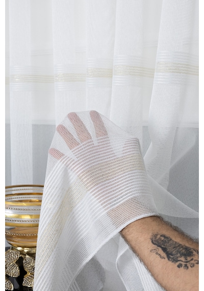 Nevra Gold 1/2 Orta Pileli Çelik Düz Desen Ütü İstemez Kırışmaz Yeni Sezon Salon Oda Tül Perdesi Gold