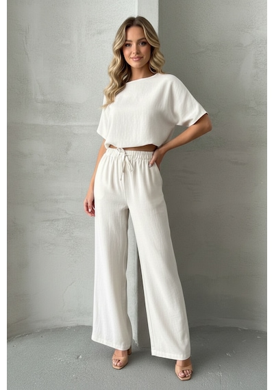 Kadın Basic Stil İkili Takım Beyaz