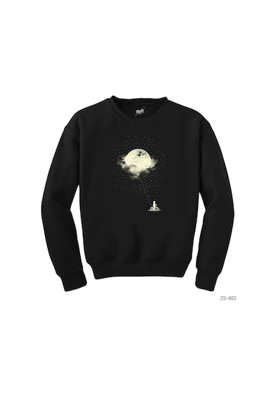 Biker Boy And Moon Siyah Sweatshirt