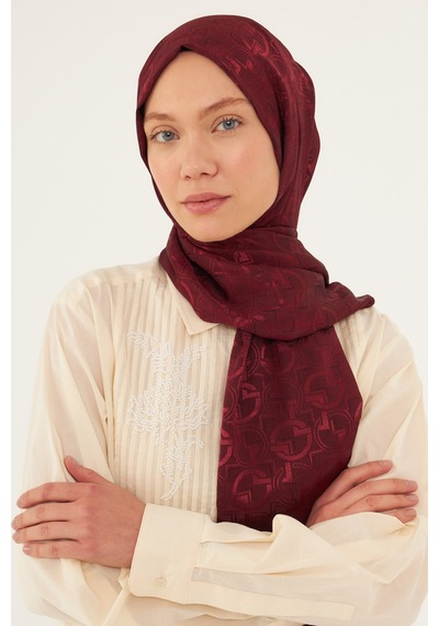 Mirsoy Scarf Daka Desen Parlak Jakar Şal - Bordo Bordo