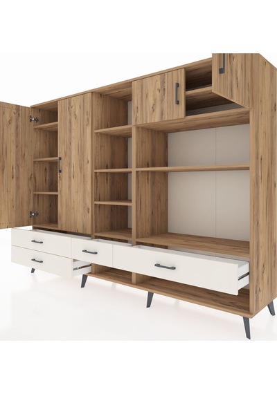 Hyperion Dolap 12 Raflı 4 Çekmeceli 4 Kapaklı 220x44x163 Çam-çam/ Çam-çam/aytaşı