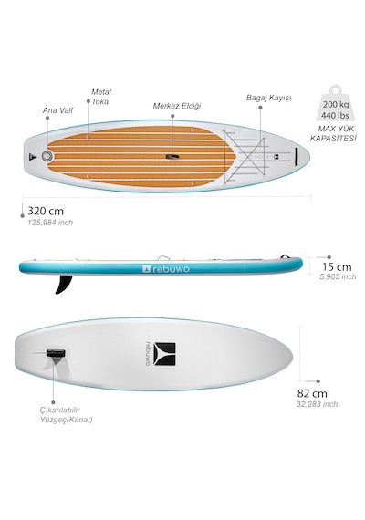 Rebuwo Sup Şişme Sörf Tahtası Stand Up Paddle Board Mavi