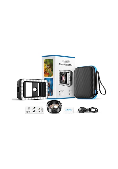 Apexel Hd 100mm Profesyonel Yakın Çekim Makro Yakın Çekim Lensi Ve 3 Renkli Dolgu Işığı Kiti Apl-hb