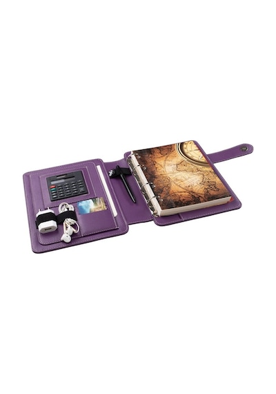 2K 2027 Yeni Yıl Tarihli Günlük Çizgili 15 X 21 CM İç Ajandalı 4 Halkalı Telefon Kılıfı Kapaklı Deri Organizer - Lila
