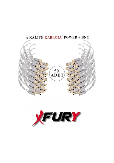 Fury 50 Adet A Kalite Kablolu Hazır Bnc + Dc Power Jack Kablolu Y Tipi Konnektör