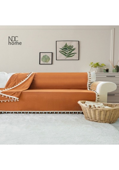 Dnc Home Tekstil Ndchome Premium Keten Tarçın Ponponlu Koltuk Örtüsü 170 X 220