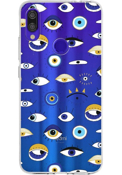 Xiaomi Redmi Note 7 Pro İle Uyumlu 1mm Slim Fit Nazar Boncuğu 2 Baskılı Şeffaf Kılıf Şeffaf