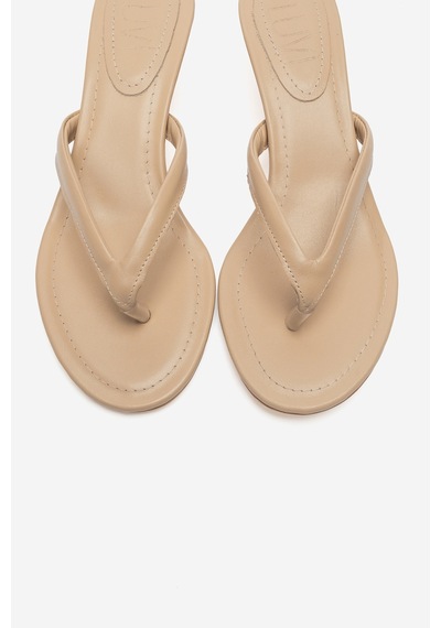 Luvi Shoes Norell Koyu Bej Cilt Parmak Arası Kadın Topuklu Terlik