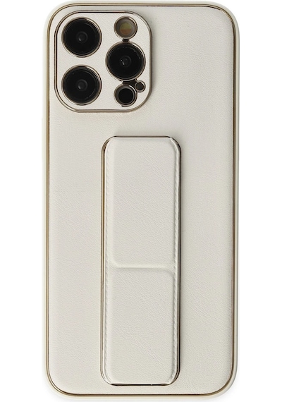 Cosmotex Newface Apple iPhone Uyumlu  13 Pro Kılıf Coco Deri Standlı Kapak - Beyaz