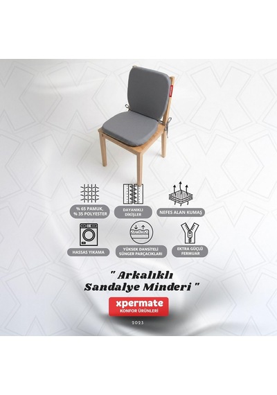 Tr Arkalıklı Sandalye Minderi Oval Bağcıklı Mutfak Bahçe Balkon Minderi Antrasit Diğer